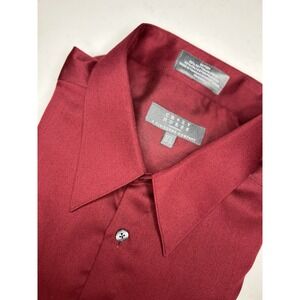 Crazy Horse Mens Sz 17 34/35 Sateen Burgundy Cotton Polyester Blend Dress Shirt‎